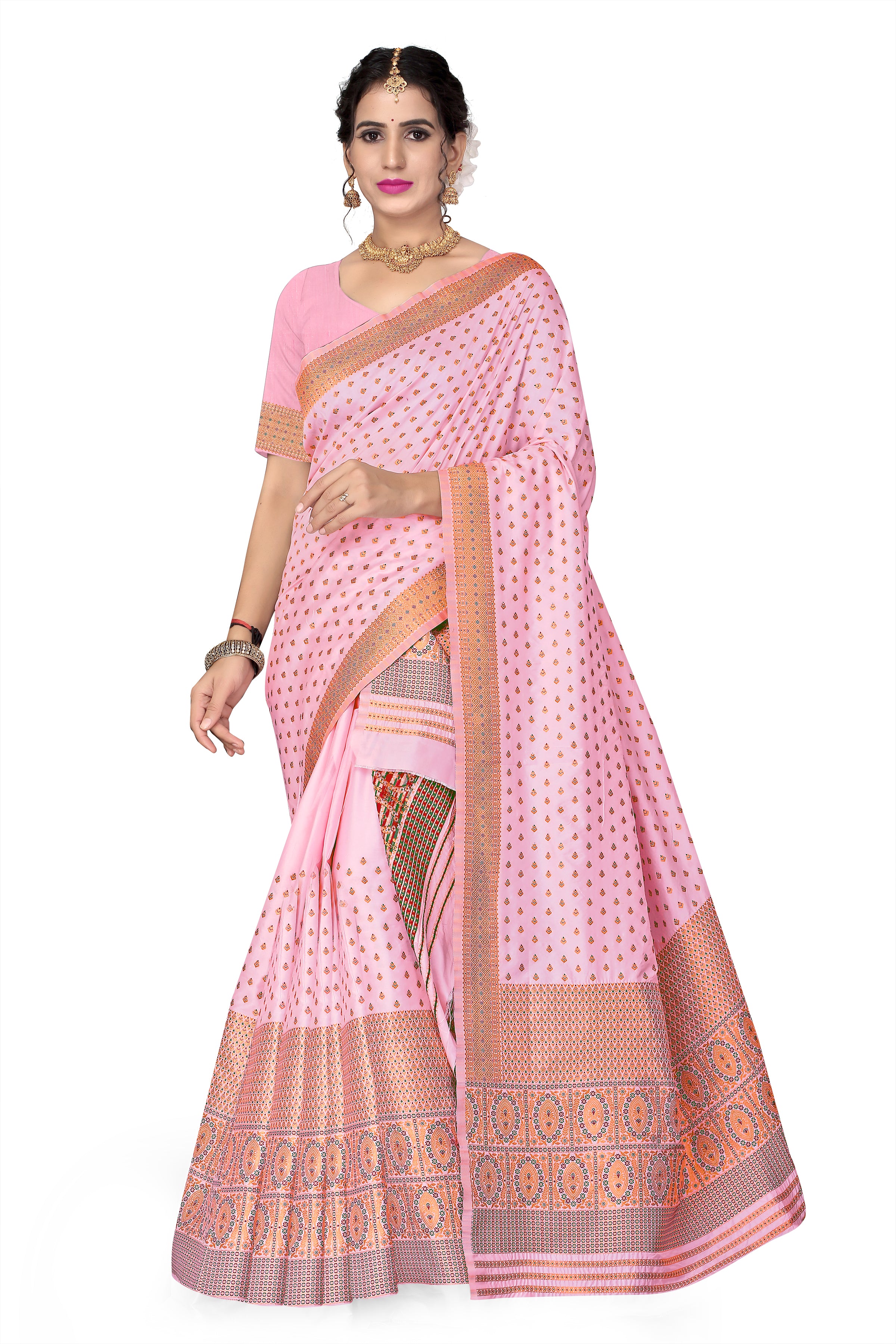 FIX PAARI MIXPAT MEKHELA CHADOR ( LIGHT PINK COLOUR )