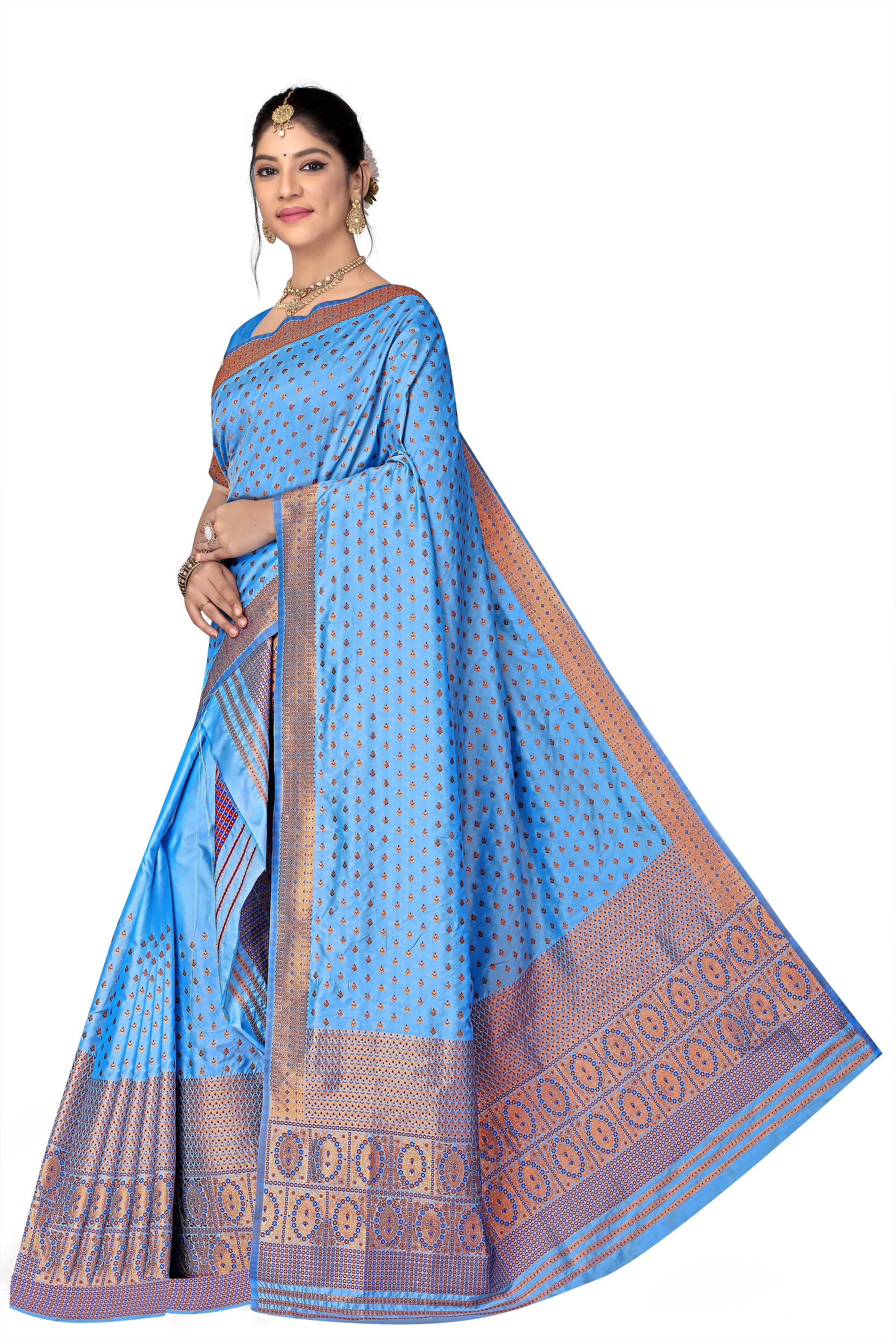 FIX PAARI MIXPAT MEKHELA CHADOR ( BLUE COLOUR )