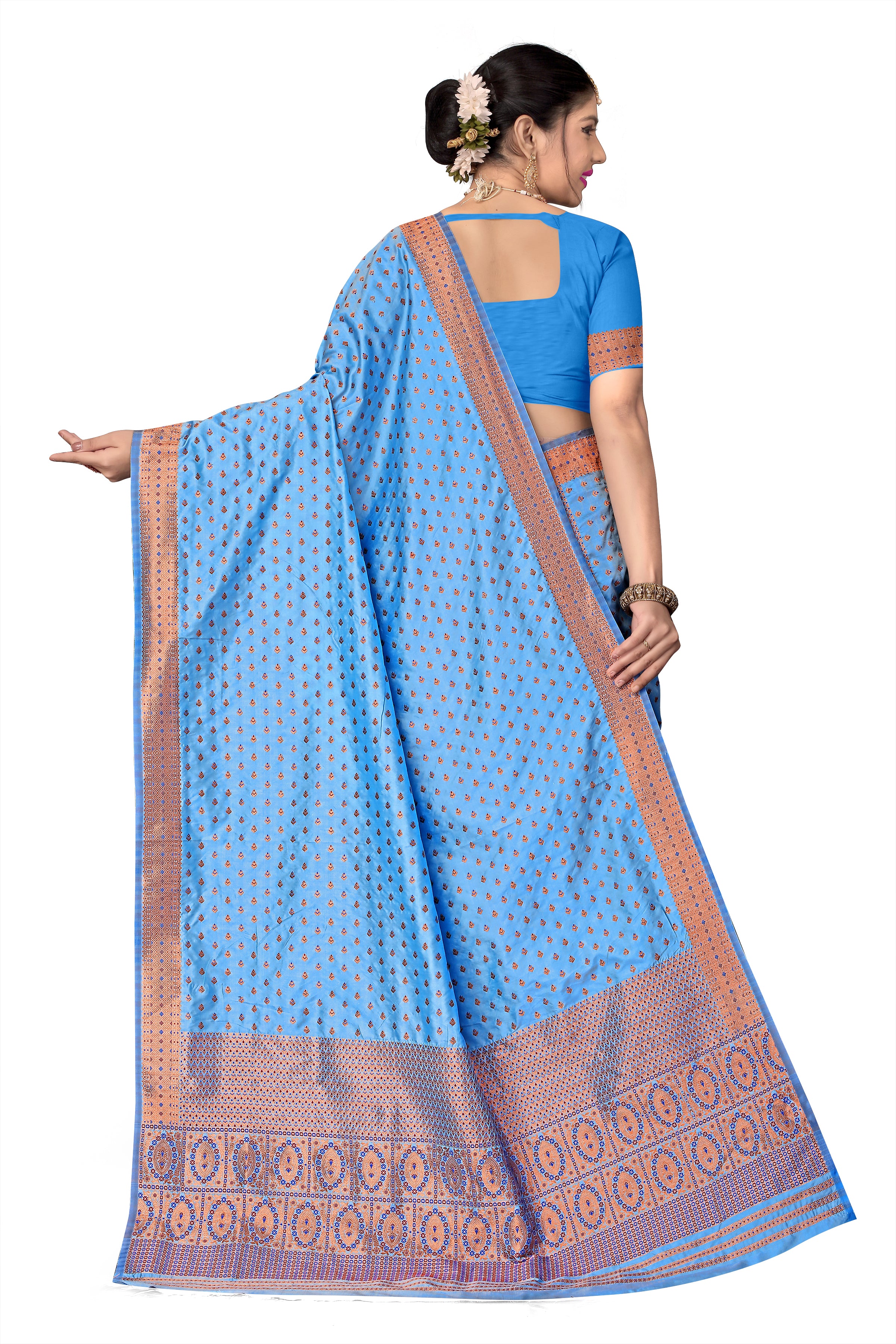 FIX PAARI MIXPAT MEKHELA CHADOR ( BLUE COLOUR )