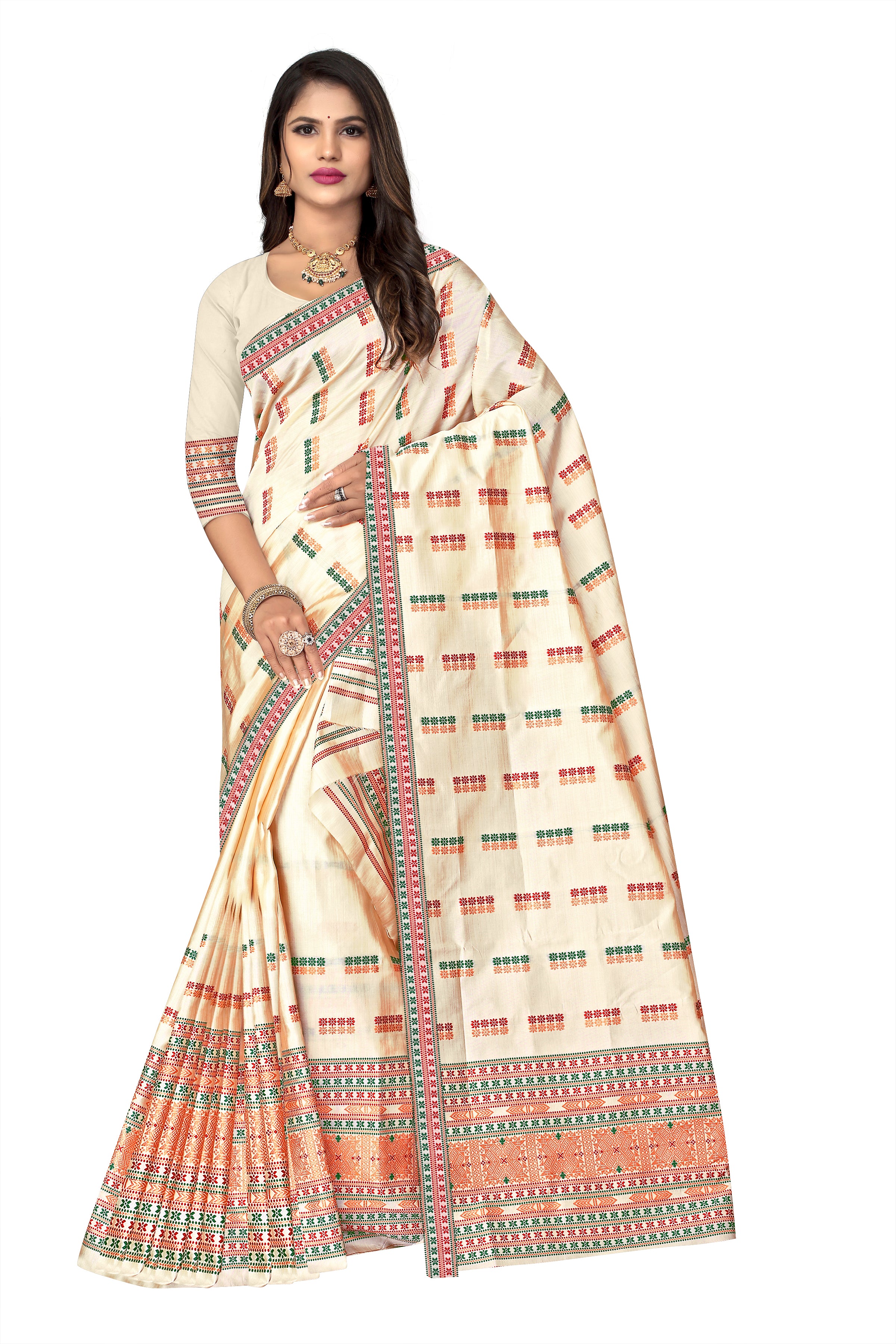 RAW ART SILK MEKHELA CHADOR ( CREAM )