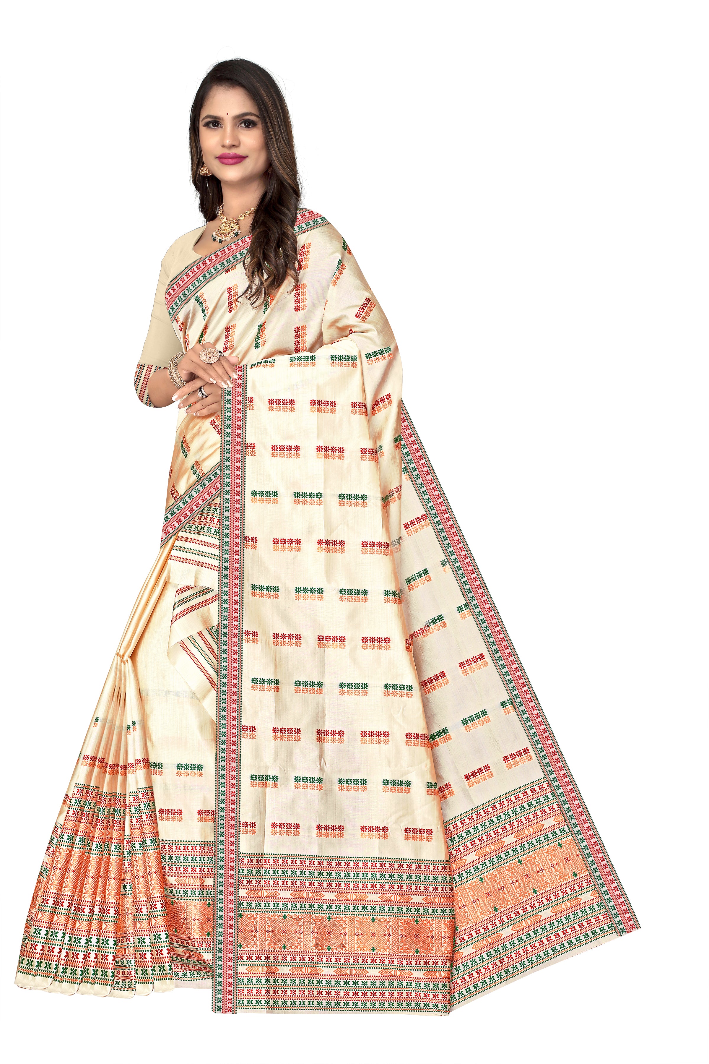 RAW ART SILK MEKHELA CHADOR ( CREAM )