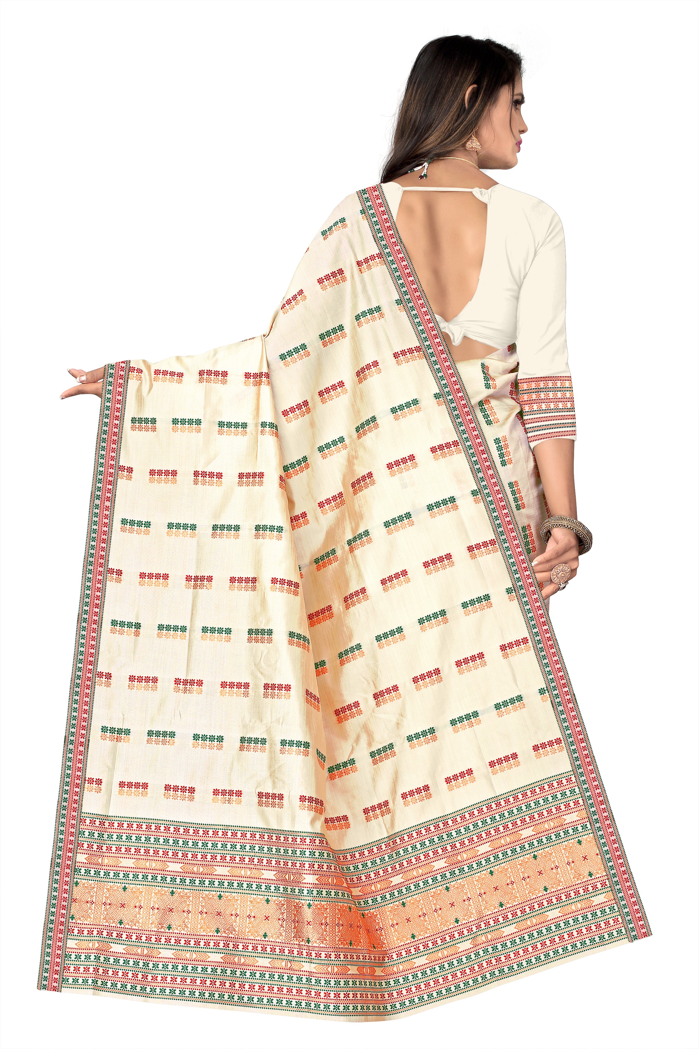 RAW ART SILK MEKHELA CHADOR ( CREAM )