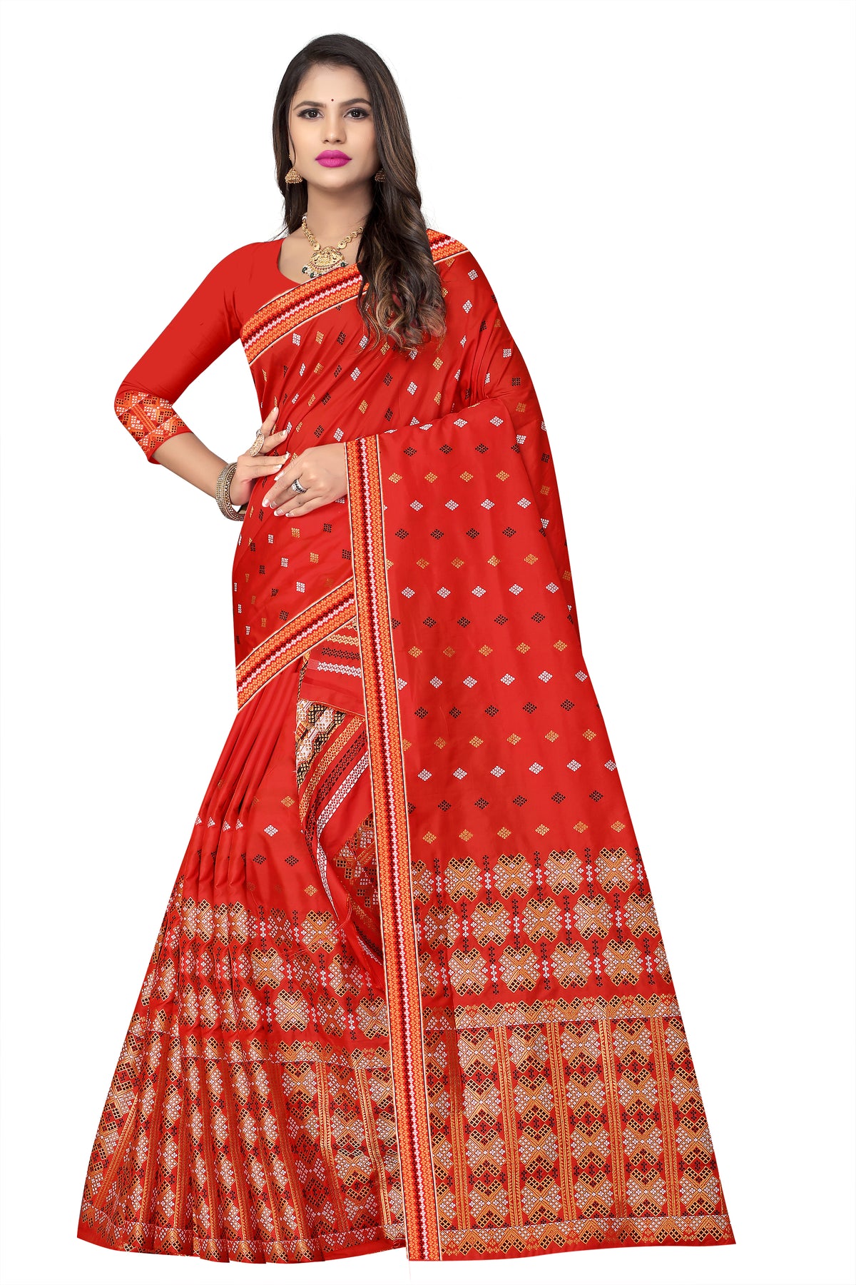 MIXPAT MEKHELA CHADOR ( RED COLOUR )