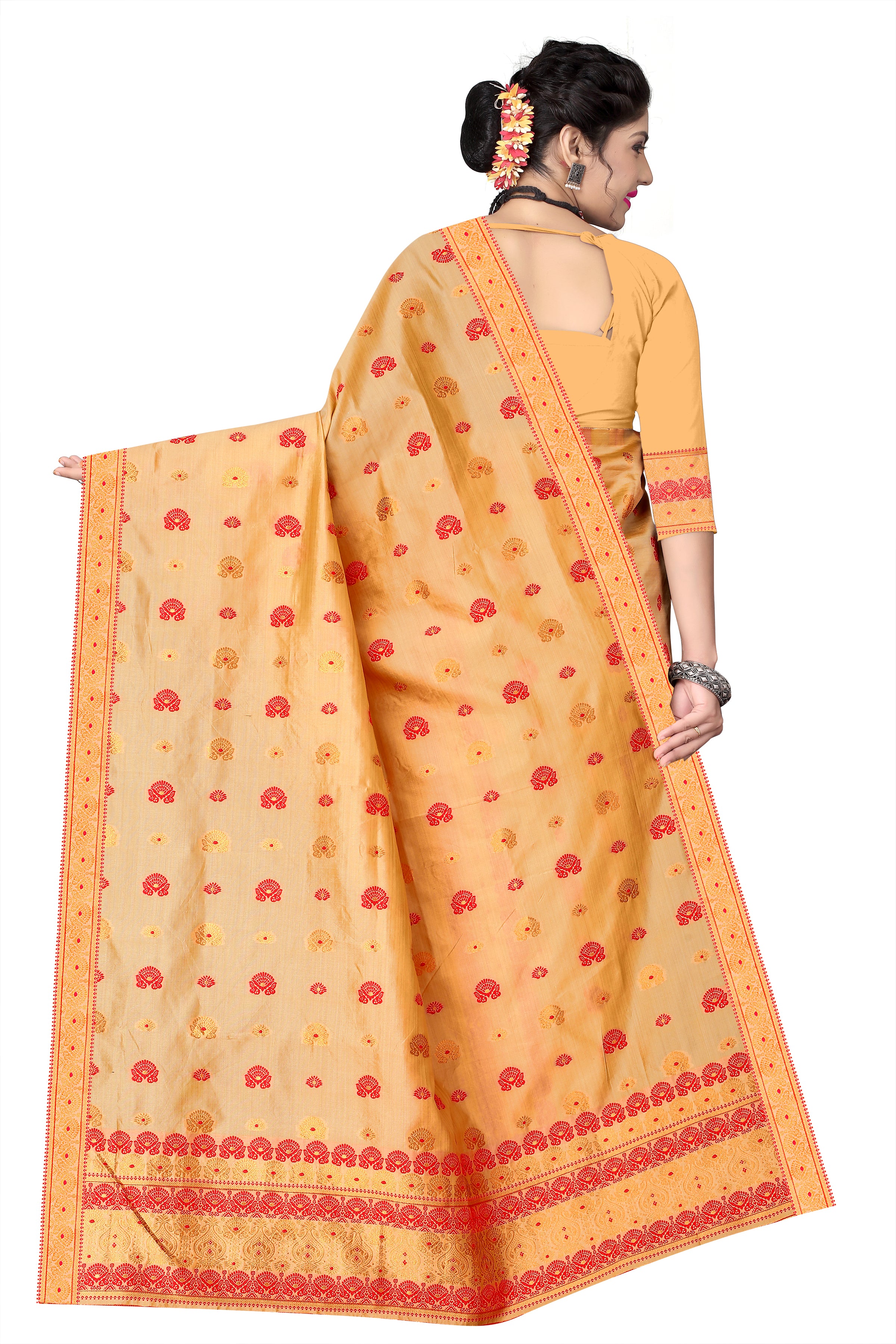 RAW ART SILK MEKHELA CHADOR ( CHIKU COLOUR )