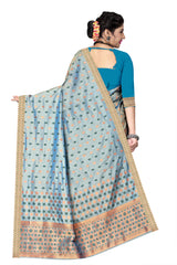 CONTRAST BLUE MIXPAT MEKHELA CHADOR