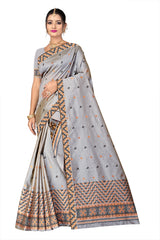 RAW ART SILK MEKHELA CHADOR ( GREY COLOUR )