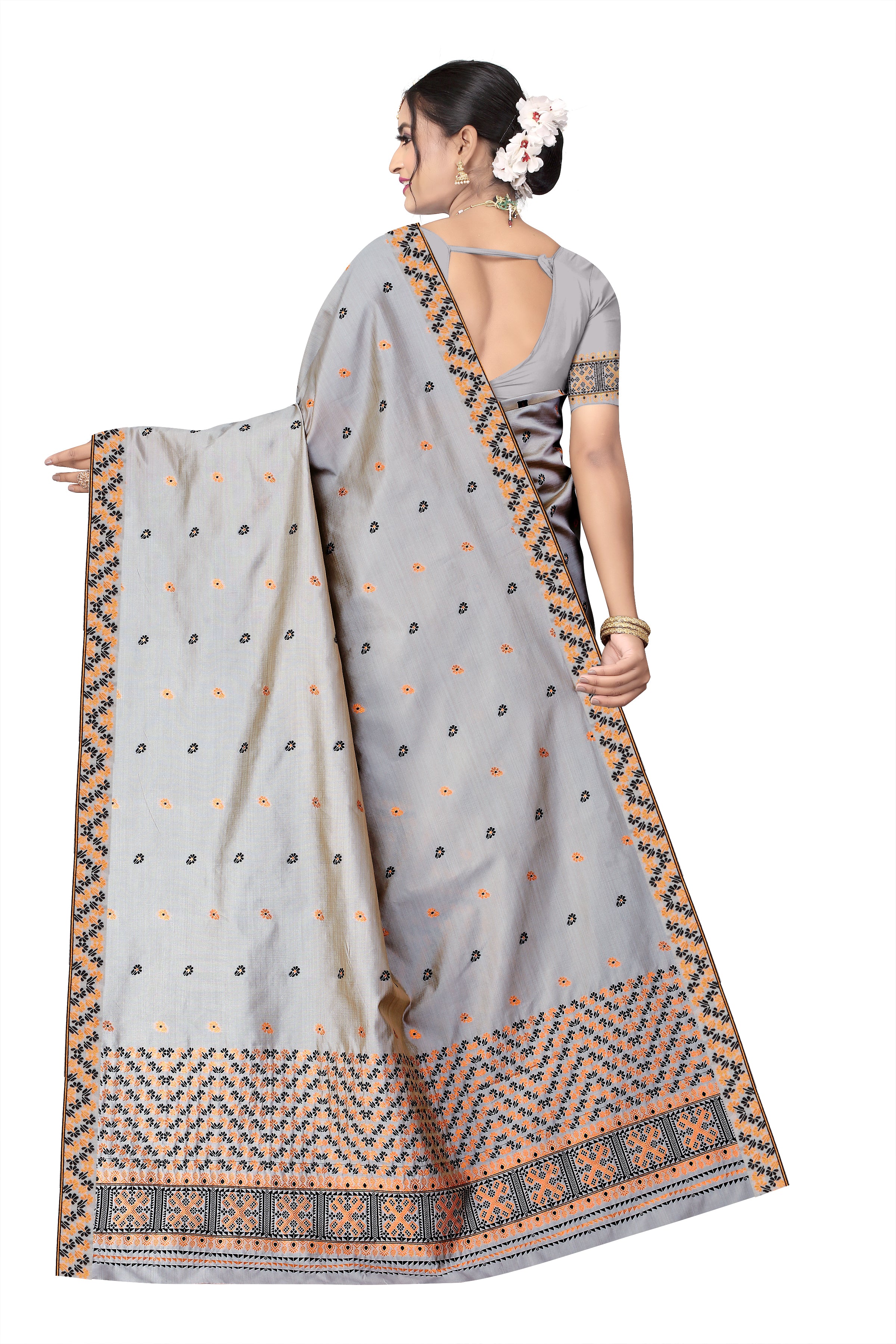 RAW ART SILK MEKHELA CHADOR ( GREY COLOUR )