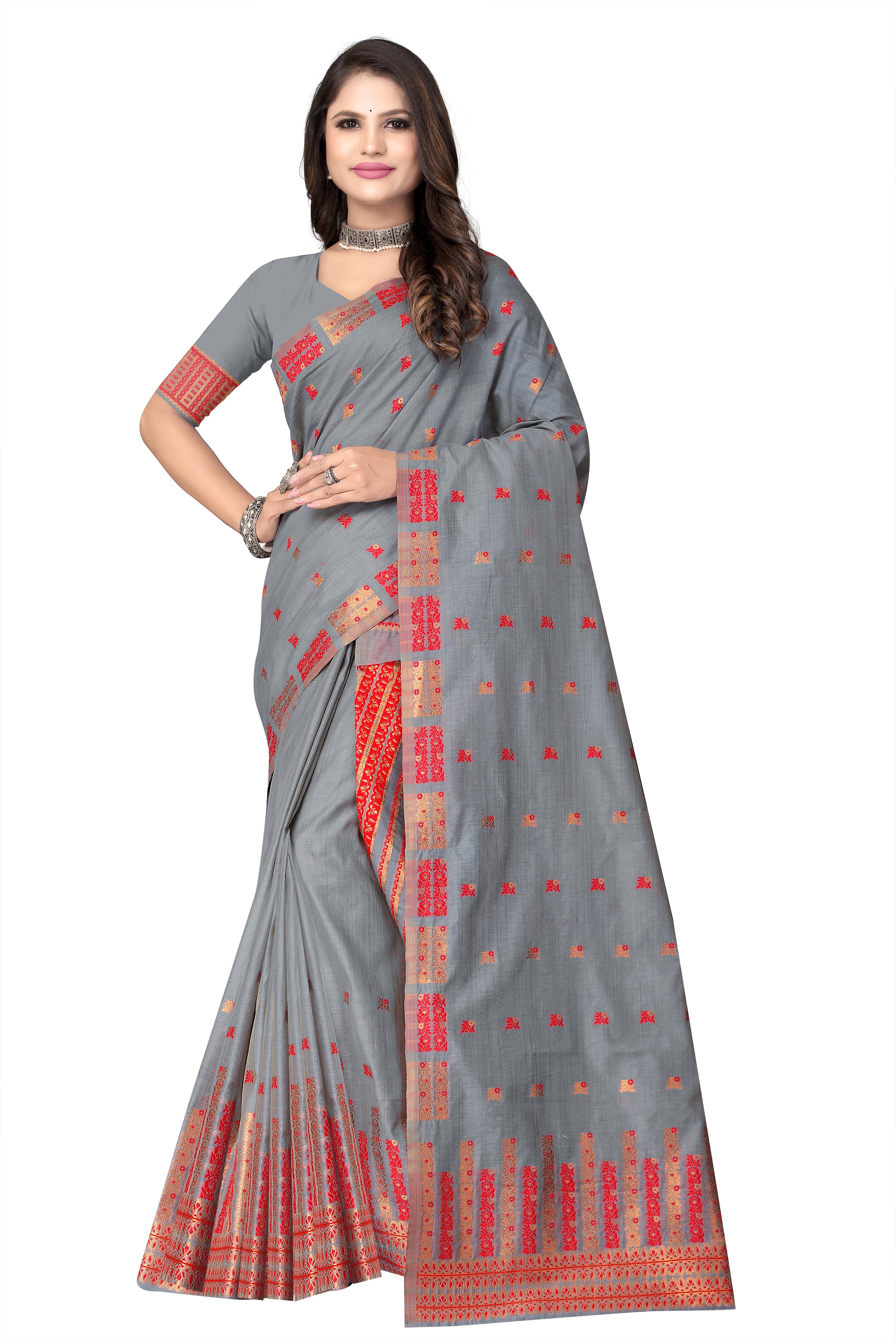 FIX PAARI DRY ART TOSS MEKHELA CHADOR ( GREY COLOUR )