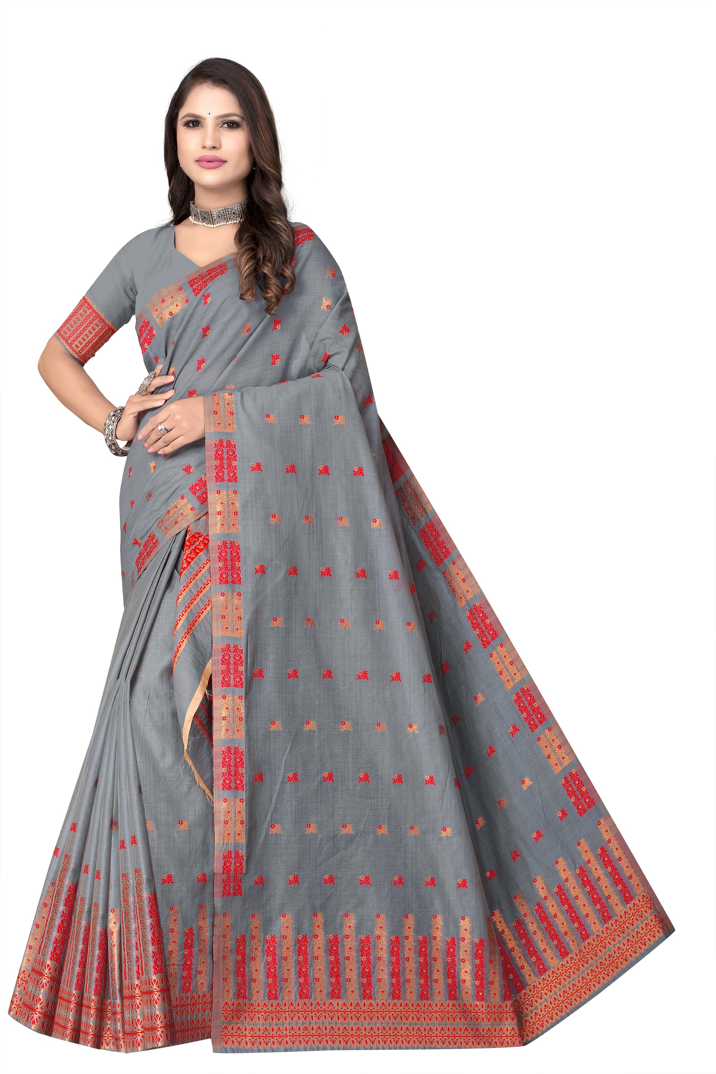 FIX PAARI DRY ART TOSS MEKHELA CHADOR ( GREY COLOUR )