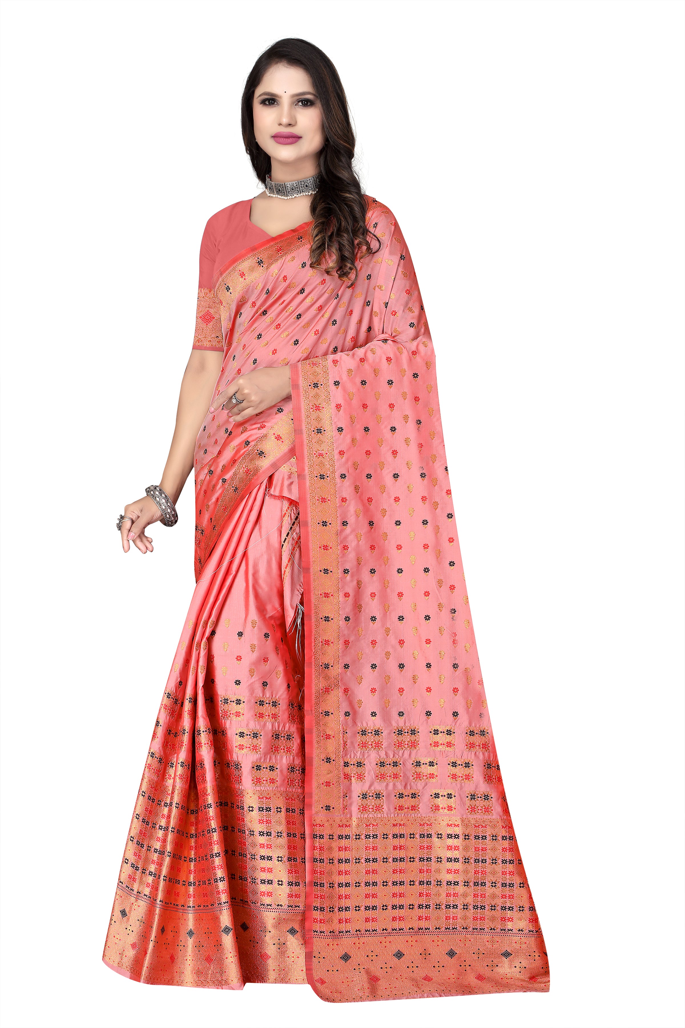 FIX PAARI MIXPAT MEKHELA CHADOR ( PEACH COLOUR )