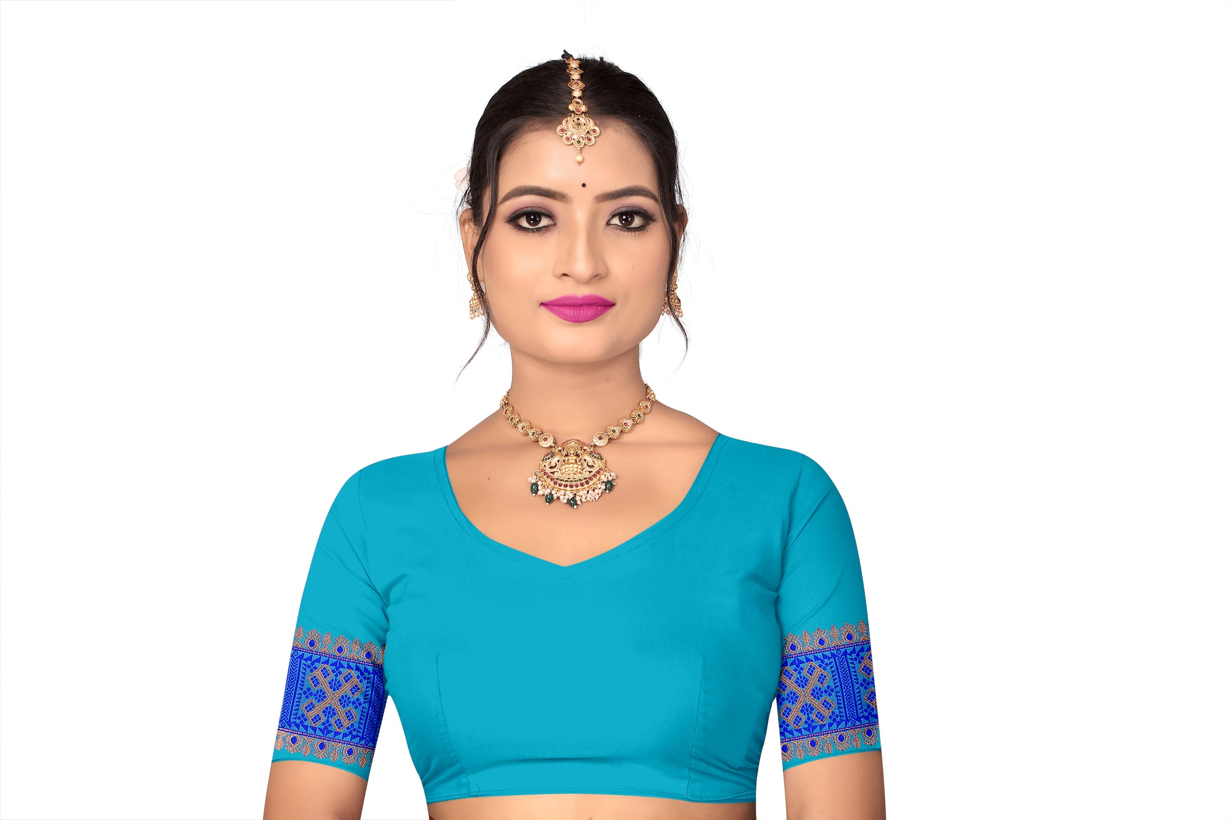 RAW ART SILK MEKHELA CHADOR ( AQUA BLUE COLOUR )