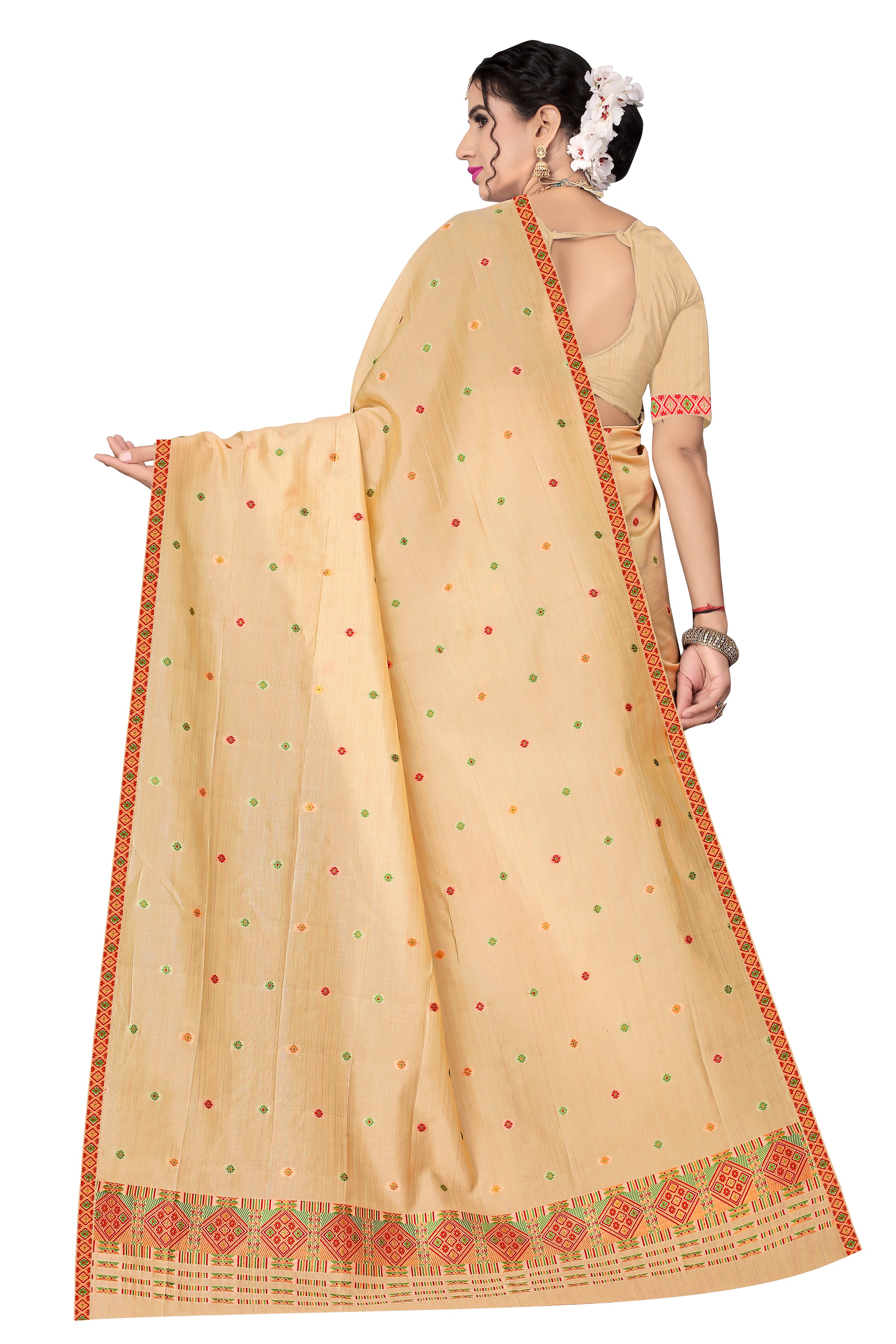 RAW ART SILK MEKHELA CHADOR ( CHIKU COLOUR )