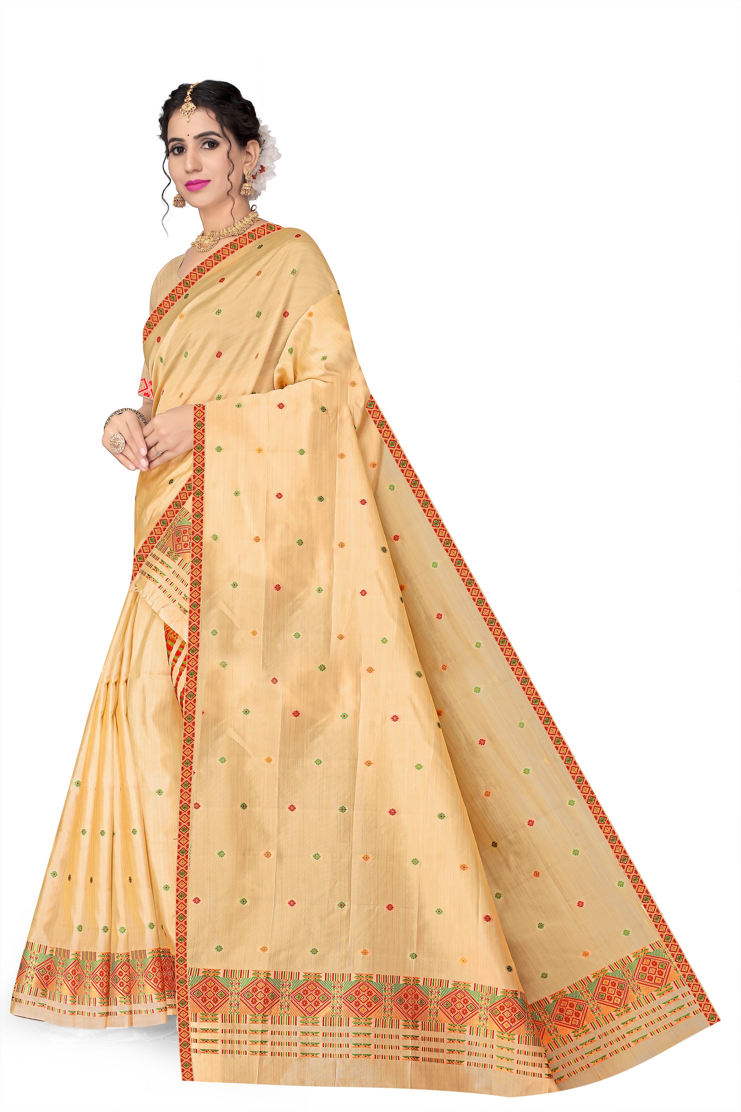 RAW ART SILK MEKHELA CHADOR ( CHIKU COLOUR )