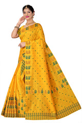 FIX PAARI RAW ART SILK MEKHELA CHADOR ( YELLOW COLOUR )