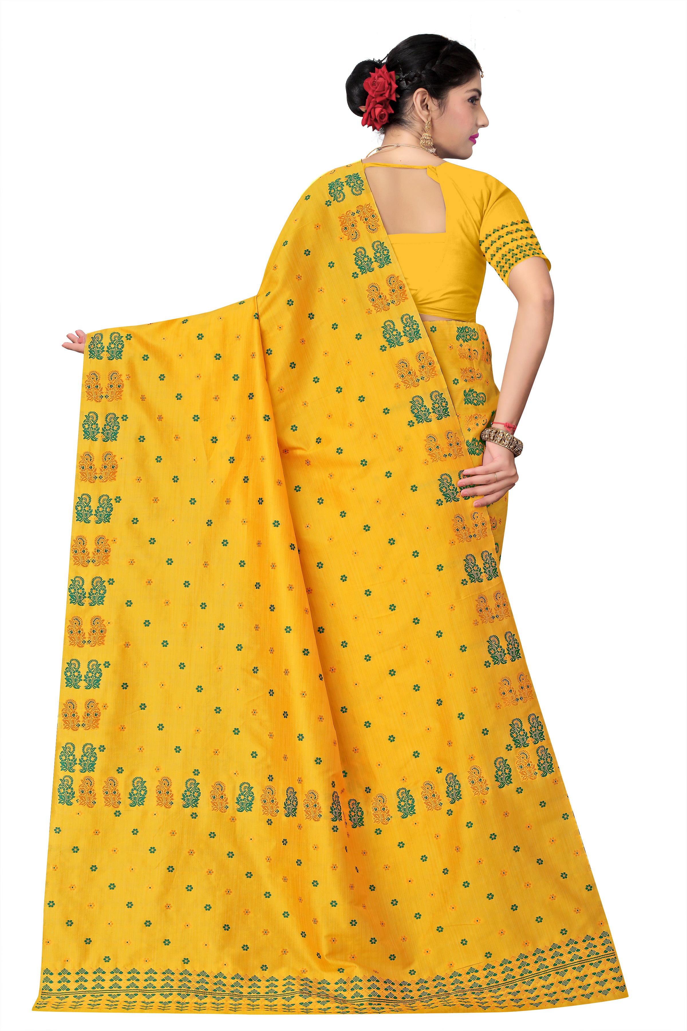 FIX PAARI RAW ART SILK MEKHELA CHADOR ( YELLOW COLOUR )