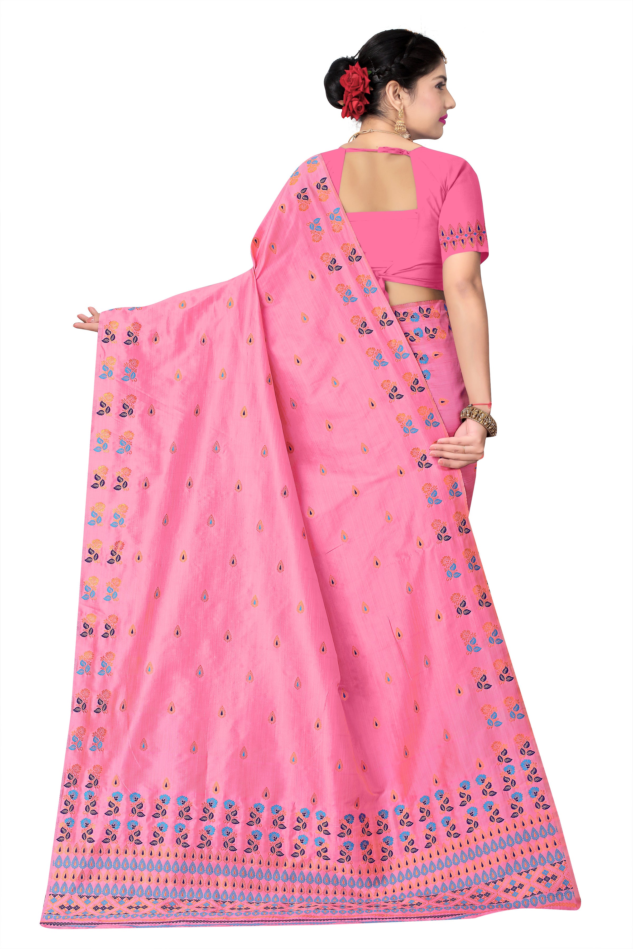 FIX PAARI RAW ART SILK MEKHELA CHADOR ( PINK COLOUR )