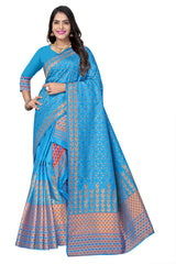 FIX PAARI MIXPAT MEKHELA CHADOR ( BLUE COLOUR )