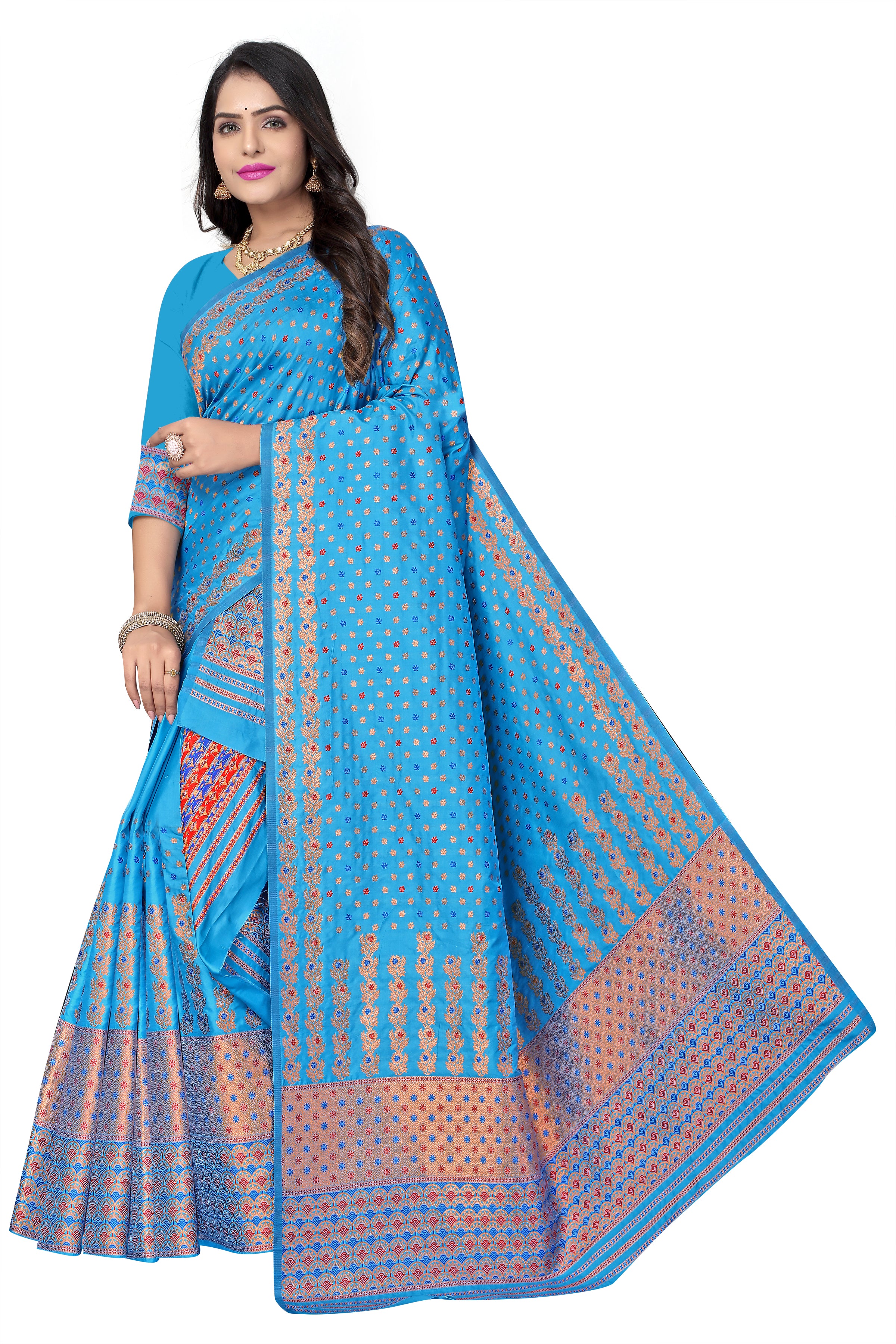 FIX PAARI MIXPAT MEKHELA CHADOR ( BLUE COLOUR )