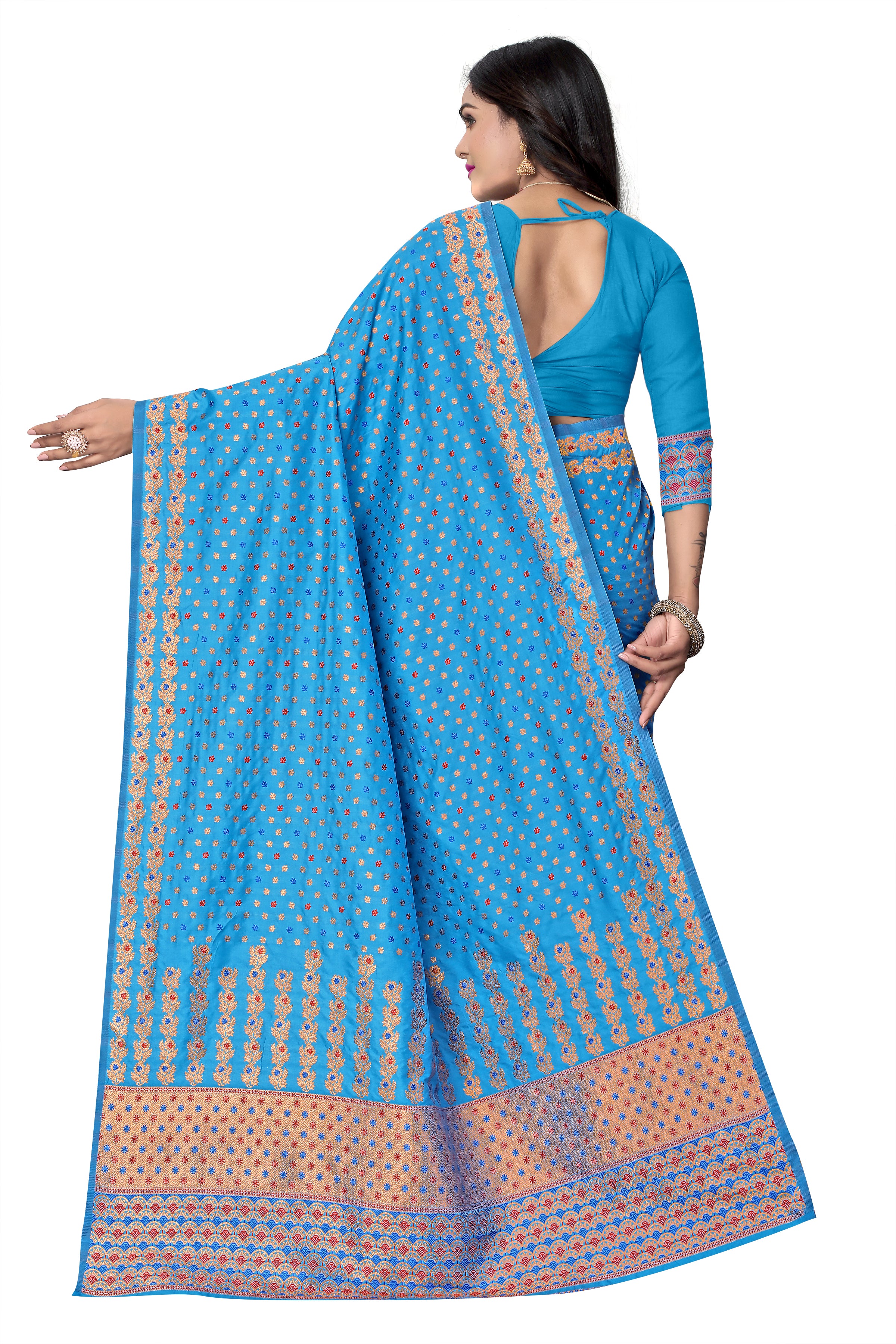 FIX PAARI MIXPAT MEKHELA CHADOR ( BLUE COLOUR )