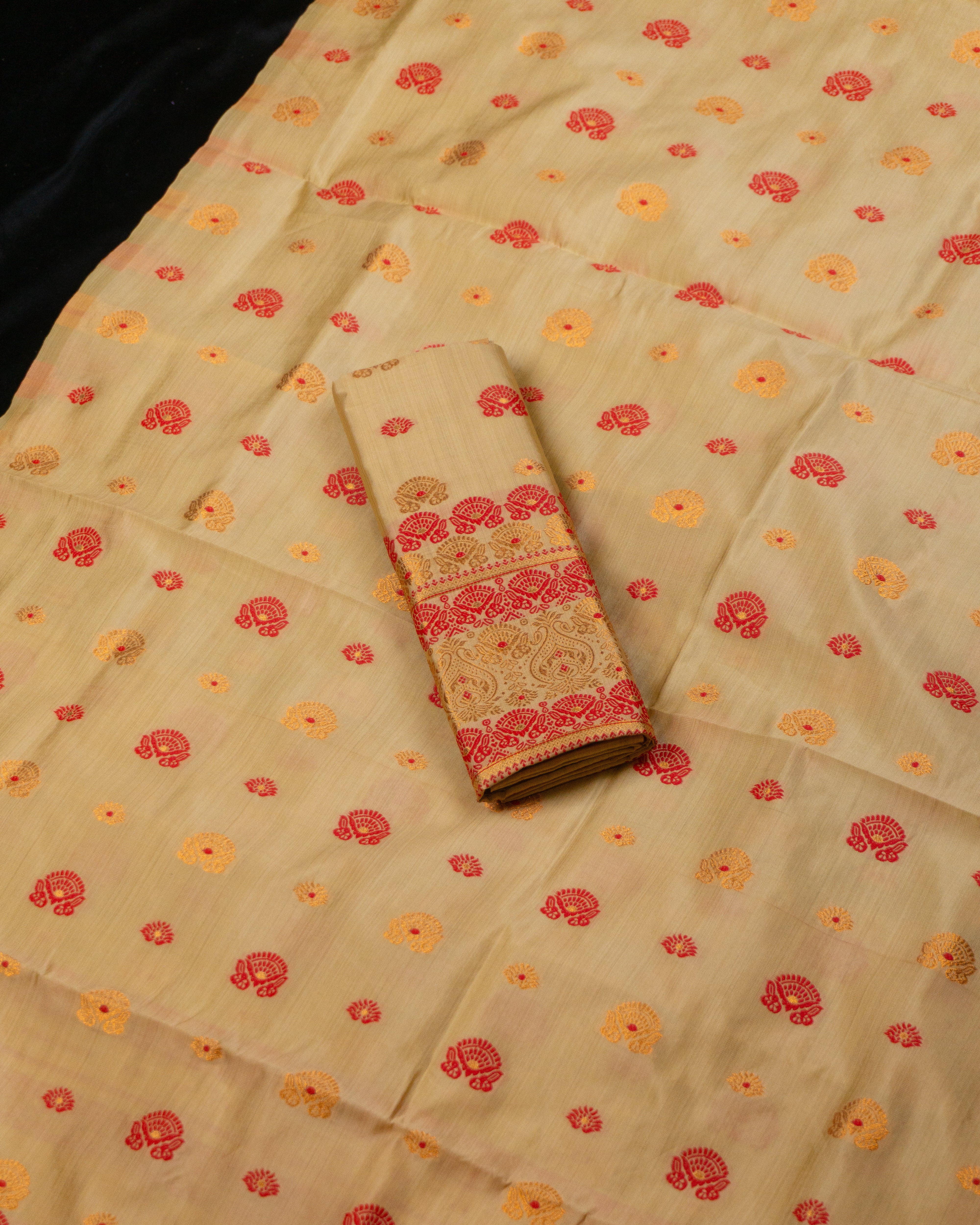 RAW ART SILK MEKHELA CHADOR ( CHIKU COLOUR )