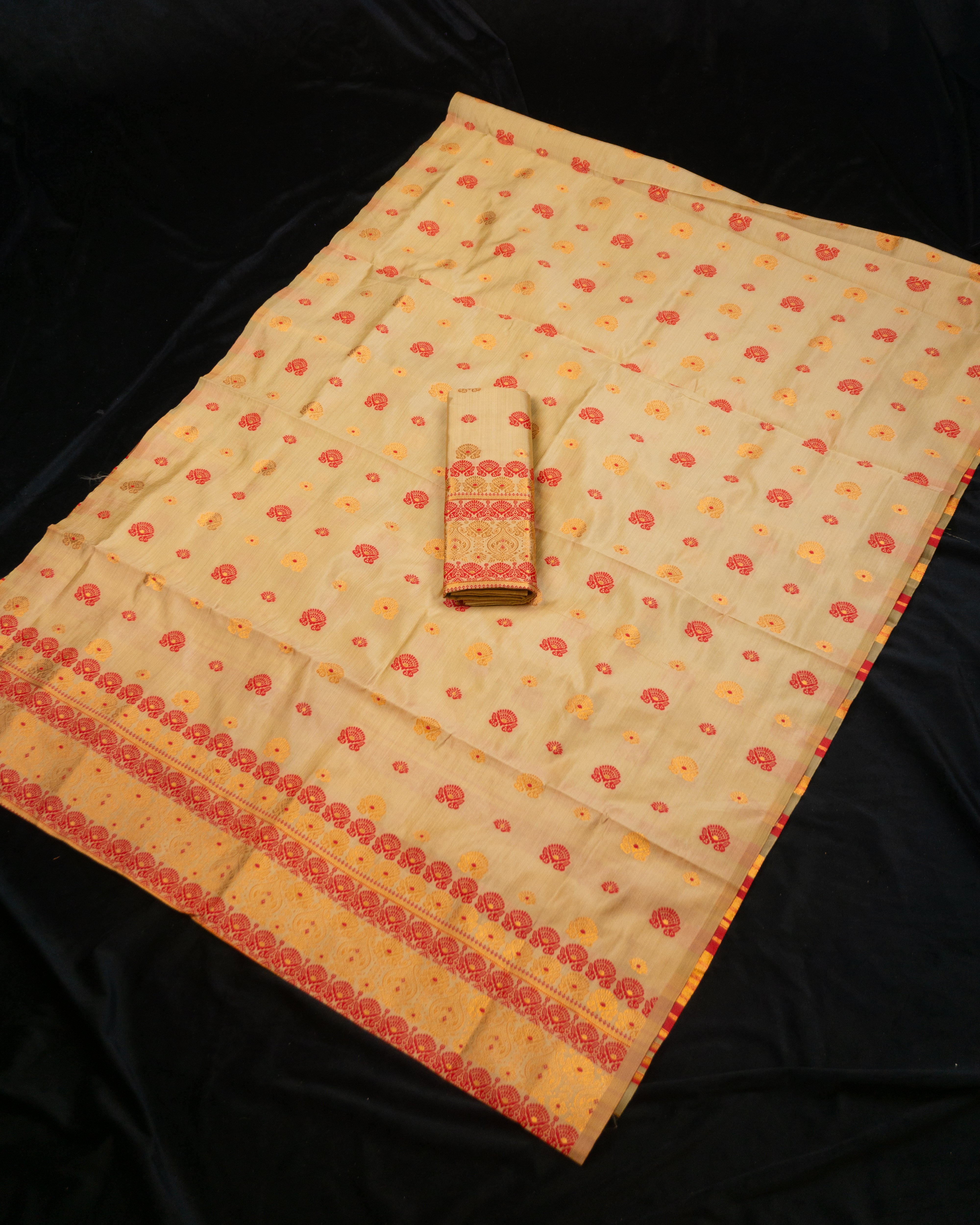 RAW ART SILK MEKHELA CHADOR ( CHIKU COLOUR )