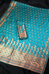 FIX PAARI MIXPAT MEKHELA CHADOR ( BLUE COLOUR )