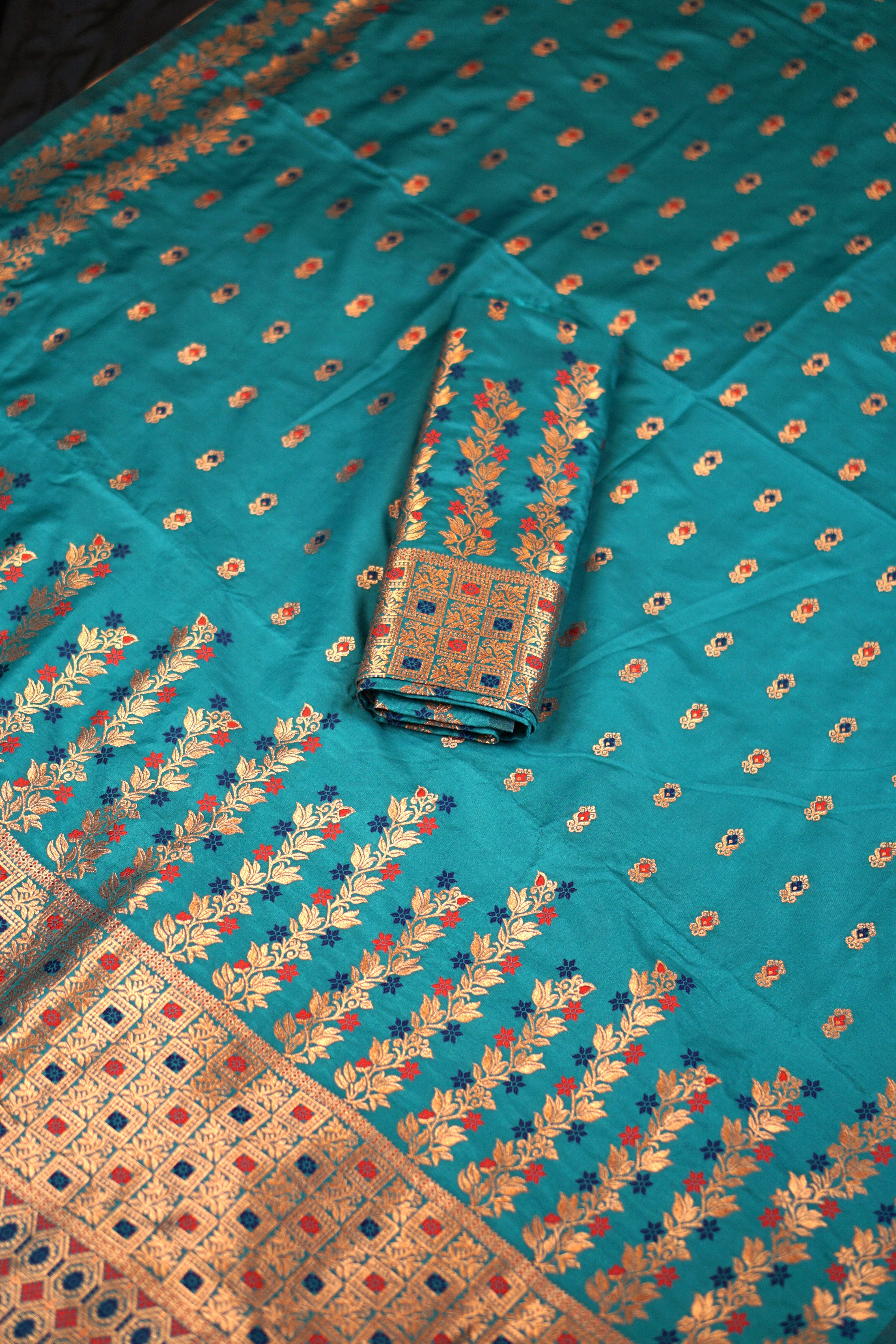 FIX PAARI MIXPAT MEKHELA CHADOR ( BLUE COLOUR )