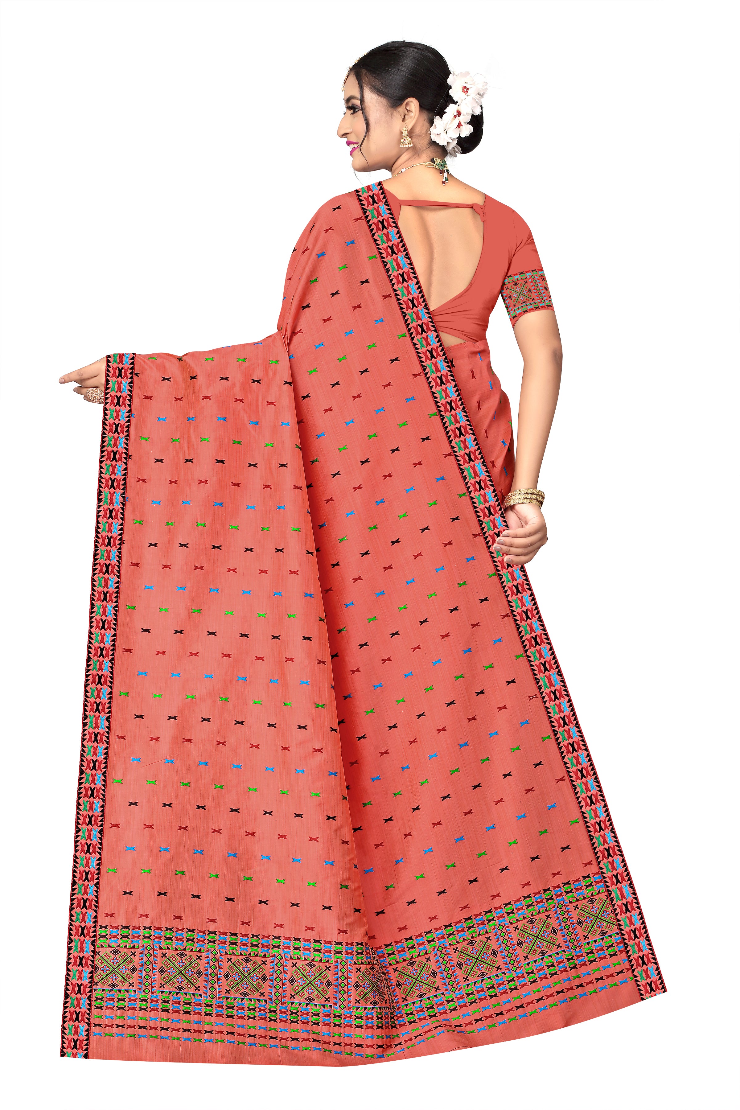 RAW ART SILK MEKHELA CHADOR ( BRICK RED COLOUR  )